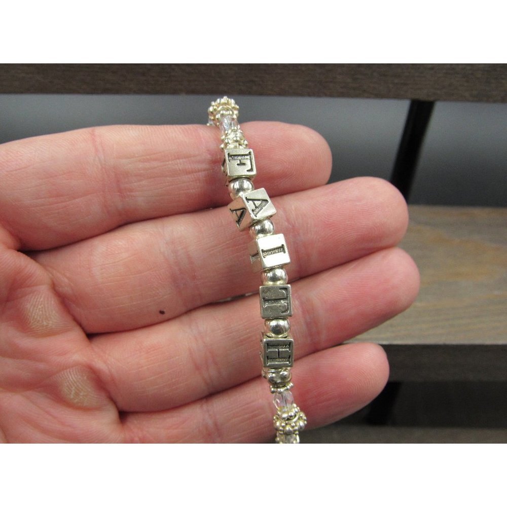 6" Sterling Silver Faith Religious Crystal Bracelet Vintage Elegant Beautiful